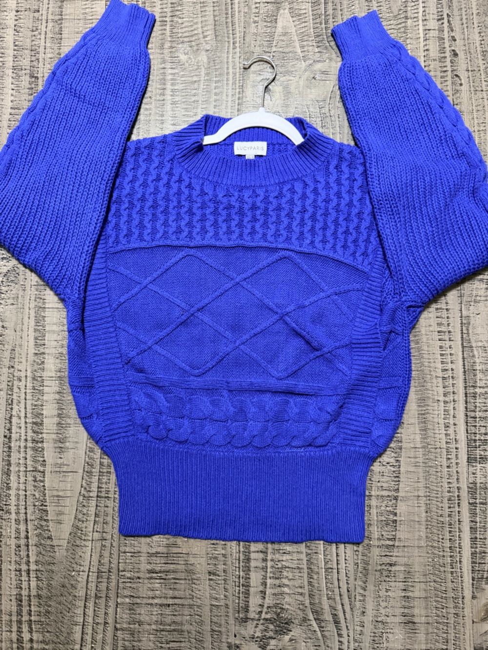Lucy Paris Royal Blue Textured Cable Knit Sweater